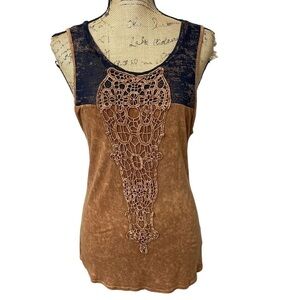 Bke Gimmicks Crocket Mesh Boho Distressed Sleeveless Top
